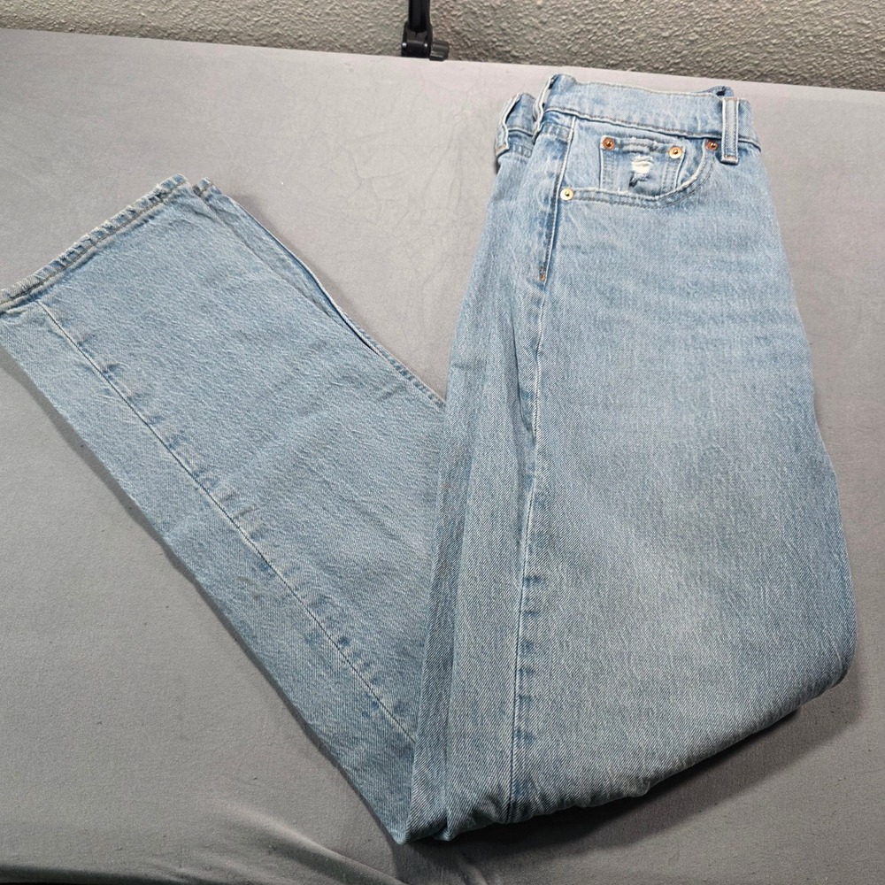Gap Sky High Straight Leg Jeans Light Wash Distressed Blue Denim Size 4/27R